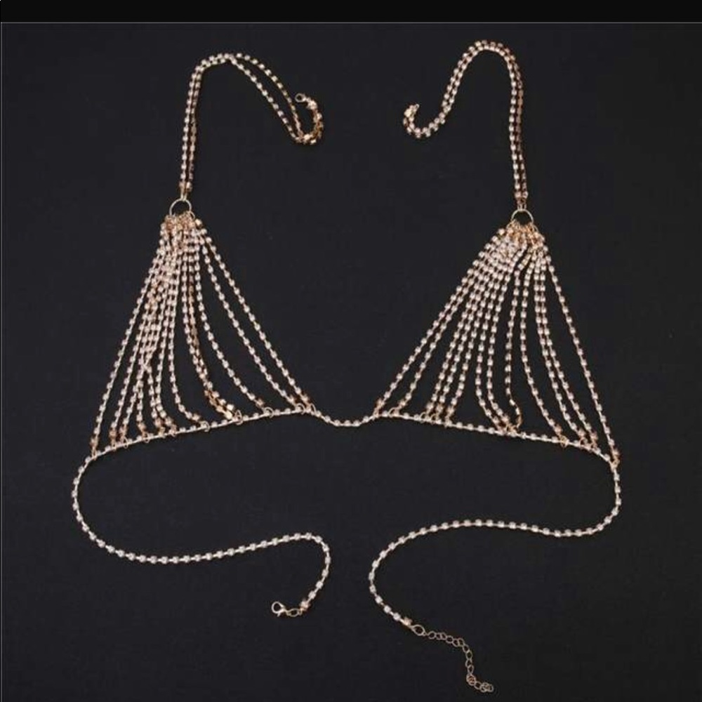 Gold plated rhinestone bra